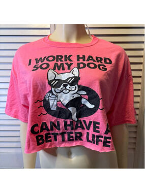 Women's DOM Graphic Crop Top T-shirt Size L Pink Dog